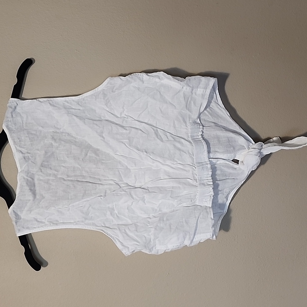 Express White Sleeveless Button-Front Cropped Blo… - image 2